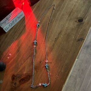 Necklace cross with rhinestones
